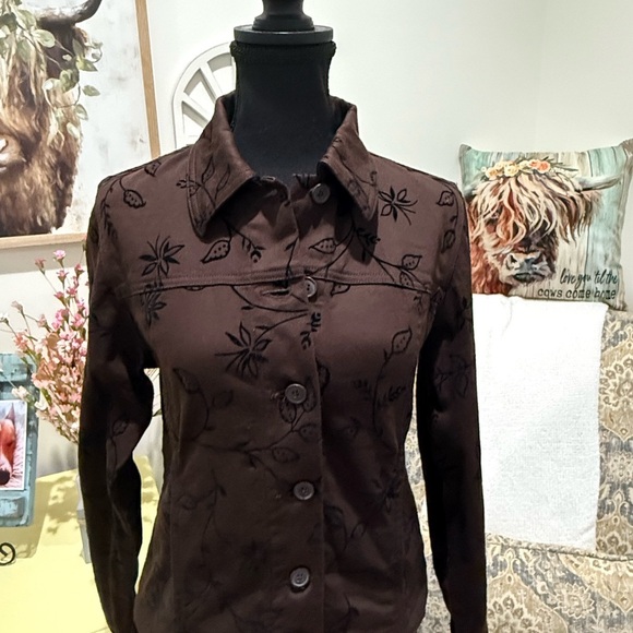 Brown Embellished Button Down Shirt with Notched Collar - Picture 1 of 6